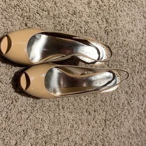 Bebe Peep Toe Cork Platform Slingback Heels